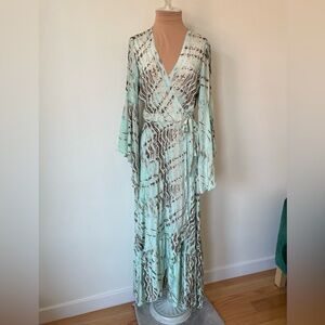 PAHIESA FORMENTERA Lisboa VL 2016 Silk Beach Cover Up V-Neck Maxi Wrap Dress S/M